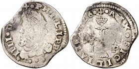 1626. Felipe IV. Messina. IP. 3 tari. (Vti. 138) (MIR. 356/6). 7,76 g. Cospel irregular. (BC+).