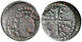164 (sic). Guerra dels Segadors. Cervera. 1 diner. (Cal. 170) (Cru.C.G. 4593b). 0,92 g. Busto de Lluís XIII a derecha. Rara. BC+.