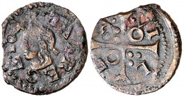 1642. Guerra dels Segadors. Tàrrega. 1 diner. (Cal. 222) (Cru.C.G. 4659). 0,92 g. Busto de Lluís XIII a izquierda. Oxidaciones. Escasa. MBC-.