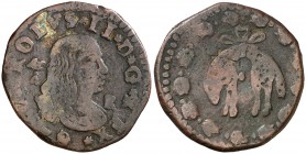 1678. Carlos II. Nápoles. AC-A. 1 tornese. (Vti. 113) (MIR. 308/1). 3,93 g. BC.