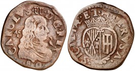 1680. Carlos II. Nápoles. AC/A. 1 grano. (Vti. 132) (MIR. 306/3). 8 g. Delante del busto, ave. Escasa. MBC.