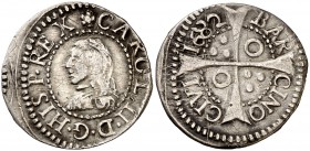 1682. Carlos II. Barcelona. 1 croat. (Cal. 665) (Cru.C.G. 4904K). 2,51 g. Rayas. (MBC).