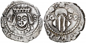 1699. Carlos II. Valencia. 1 divuitè. (Cal. 783) (Cru.C.G. 4926l). 1,79 g. MBC.