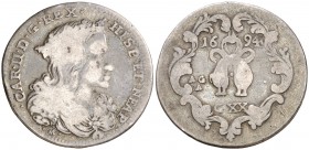 1694. Carlos II. Nápoles. AG-A. 1 tari. (Vti. 177) (MIR. 300/3). 4,11 g. BC+.