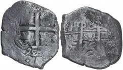 1723. Felipe V. Potosí. Y. 8 reales. (Cal. 883). 23,63 g. Doble fecha. Corrosiones. BC+.
