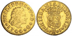 1744. Felipe V. Madrid. AJ. 1/2 escudo. (Cal. 575). 1,73 g. Algo alabeada. MBC-.