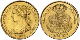 1862. Isabel II. Madrid. 100 reales. (Cal. 27). 8,41 g. Golpecitos. Ex Áureo 02/06/2004, nº 2901. MBC+/EBC.