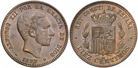 1877. Alfonso XII. Barcelona. . 10 céntimos. (Cal. 67). 9,81 g. EBC.