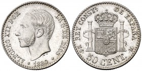1880*80. Alfonso XII. MSM. 50 céntimos. (Cal. 63). 2,52 g. Bella. S/C-.