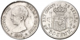 1889*89. Alfonso XIII. MPM. 50 céntimos. (Cal. 54). 2,49 g. EBC.