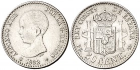 1892*22. Alfonso XIII. PGM. 50 céntimos. (Cal. 56). 2,41 g. Escasa. MBC+.