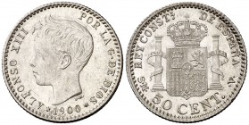 1900*00. Alfonso XIII. SMV. 50 céntimos. (Cal. 60). 2,50 g. Bella. Ex Áureo 16/12/2004, nº 1482. S/C-.