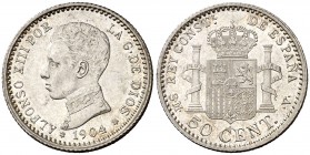 1904*04. Alfonso XIII. SMV. 50 céntimos. (Cal. 58). 2,51 g. Bella. S/C-.