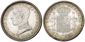 1910*10. Alfonso XIII. PCV. 50 céntimos. (Cal. 63). 2,50 g. Bella. S/C.