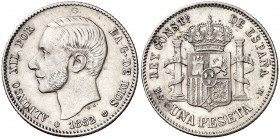 1882/1*1882. Alfonso XII. MSM. 1 peseta. (Cal. 57). 5 g. Escasa. MBC+/MBC.