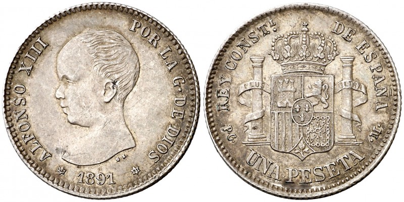 1891*1891. Alfonso XIII. PGM. 1 peseta. (Cal. 38). 5,04 g. MBC+.