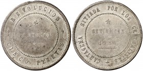 1873. Revolución Cantonal. Cartagena. 5 pesetas. (Cal. 6). 28,08 g. 80 perlas en anverso y 85 en reverso. MBC+.