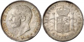 1885*1885. Alfonso XII. MSM. 5 pesetas. (Cal. 40). 24,74 g. Pequeñas rayitas en anverso. MBC+.
