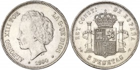 1894*1894. Alfonso XIII. PGV. 5 pesetas. (Cal. 23). 24,94 g. Limpiada. EBC-.