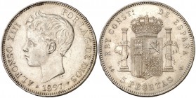 1897*1897. Alfonso XIII. SGV. 5 pesetas. (Cal. 26). 25,03 g. EBC-.