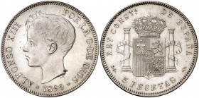 1899*1899. Alfonso XIII. SGV. 5 pesetas. (Cal. 28). 24,89 g. EBC/EBC+.