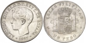 1897. Alfonso XIII. Manila. SGV. 1 peso. (Cal. 81). 24,80 g. MBC+.