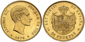 1876*1876. Alfonso XII. DEM. 25 pesetas. (Cal. 1). 8,06 g. LEves golpecitos. EBC.