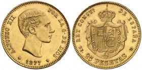 1877*1877. Alfonso XII. DEM. 25 pesetas. (Cal. 3). 8,06 g. EBC-.