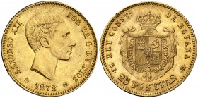 1878*1878. Alfonso XII. DEM. 25 pesetas. (Cal. 4). 8,04 g. Golpecito. EBC-.