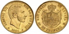1881*1881. Alfonso XII. MSM. 25 pesetas. (Cal. 14). 8,06 g. Golpecito. EBC.