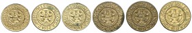 Menorca (Baleares). 25 céntimos (tres) y 1 peseta (tres). 6 monedas. MBC/EBC.