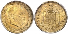 1947*1949. Estado Español. 1 peseta. (Cal. 77). En cápsula de la PCGS como MS64. EBC+.