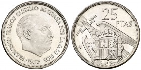 1957*73. Estado Español. 25 pesetas. (Cal. 42). 8,31 g. Proof.
