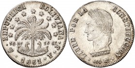 1861. Bolivia. Potosí. FJ. 8 soles. (Kr. 138.6). 20,03 g. AG. EBC-.