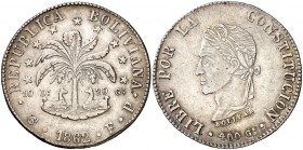 1862. Bolivia. Potosí. FP. 8 soles. (Kr. 138.6). 19,83 g. AG. MBC+.