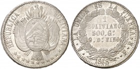 1868. Bolivia. Potosí. FE. 1 boliviano. (Kr. 152.2). 24,98 g. AG. EBC-.