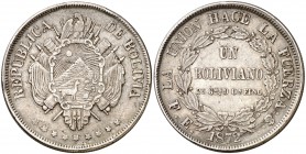 1872. Bolivia. Potosí. FE. 1 boliviano. (Kr. 155.4). 24,87 g. AG. MBC/MBC+.