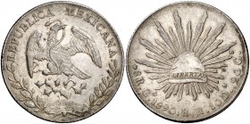 1890. México. Guanajuato. RR. 8 reales. (Kr. 377.8). 26,91 g. AG. EBC.