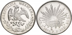 1894. México. Zacatecas. FZ. 8 reales. (Kr. 377.13). 27,03 g. AG. Bella. S/C-.