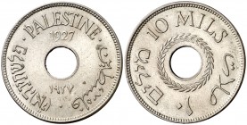 1927. Palestina. 10 mils. (Kr. 4). 6,50 g. CU-NI. Escasa. S/C.