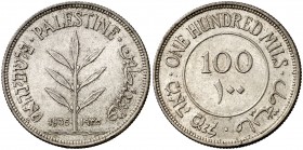 1935. Palestina. 100 mils. (Kr. 7). 11,64 g. AG. Escasa. S/C.