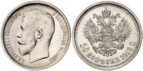 1913. Rusia. Nicolás II BC. 50 kopeks. (Kr. 58.2). 9,97 g. AG. EBC+.