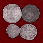 Lote de 4 monedas españolas de distintos períodos, en plata. A examinar. BC/MBC.