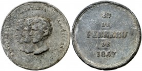 1857. Isabel II. Medalla conmemorativa del mausoleo de Mendizábal, Calatrava y Argüelles. (Ministerio de Cultura, nº inventario 07021). 19,38 g. 32 mm...