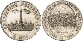 1889. Francia. Centenario de la Revolución Francesa. 25,05 g. 40 mm. Latón plateado. Grabador: F. G. S/C-.