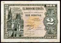 1937. Burgos. 2 pesetas. (Ed. D27) (Ed. 426). 12 de octubre. Serie A. Escaso. BC+.