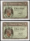 1938. Burgos. 1 peseta. (Ed. D29) (Ed. 428). 30 de abril. Pareja correlativa, serie A, última serie emitida. S/C.