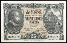 1940. 25 pesetas. (Ed. D37) (Ed. 436). 9 de enero, Juan de Herrera. Serie A. Doblez central. EBC-.