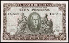 1940. 100 pesetas. (Ed. D39a) (Ed. 438a). 9 de enero, Colón. Serie E. Leve doblez. EBC-.