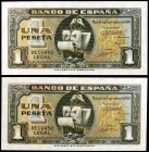 1940. 1 peseta. (Ed. D43a) (Ed. 442a). 4 de septiembre, Santa María. Pareja correlativa, serie A. S/C.